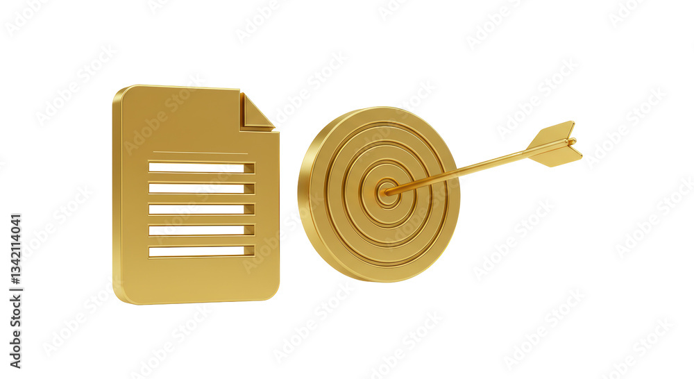 Poster isolated golden document and target with arrow