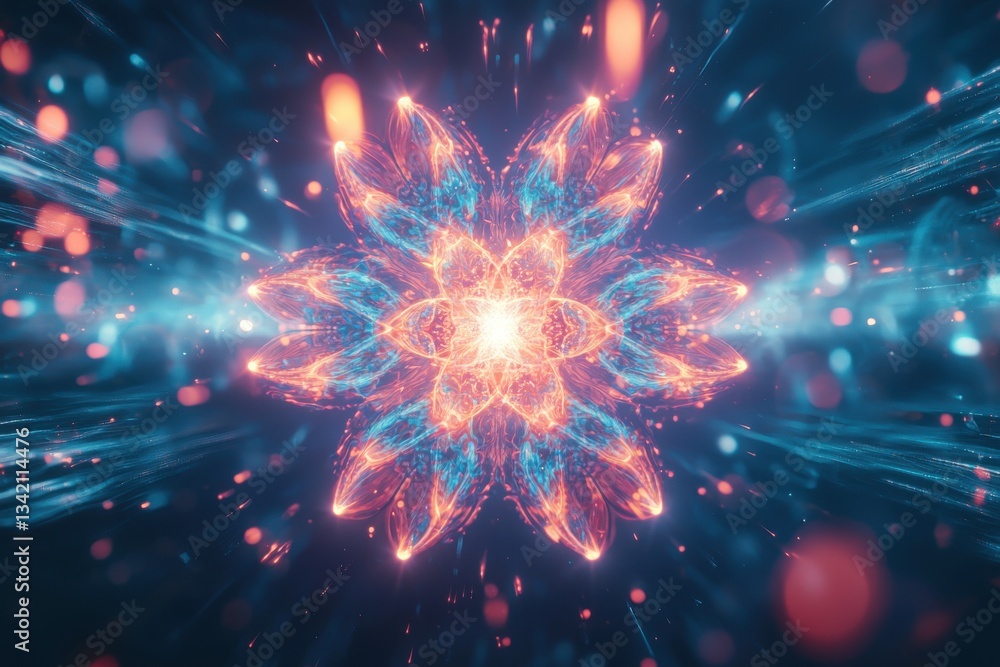Poster abstract glowing floral pattern with intricate details and vibrant color, an intense energy field em