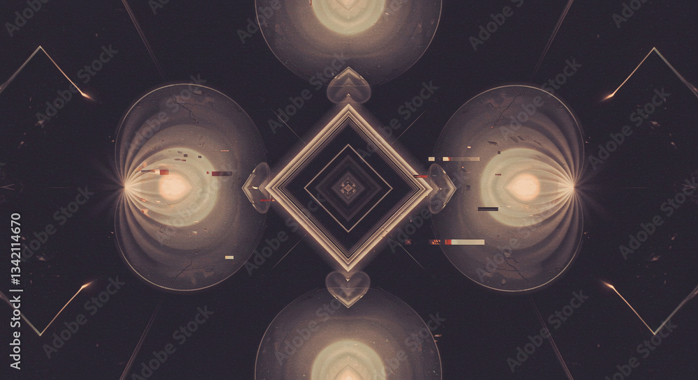 Aufkleber geometric light composition: a mesmerizing symmetrical pattern of glowing orbs and geometric shapes 