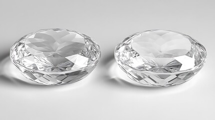 Two sparkling cut gemstones placed on a white background for display