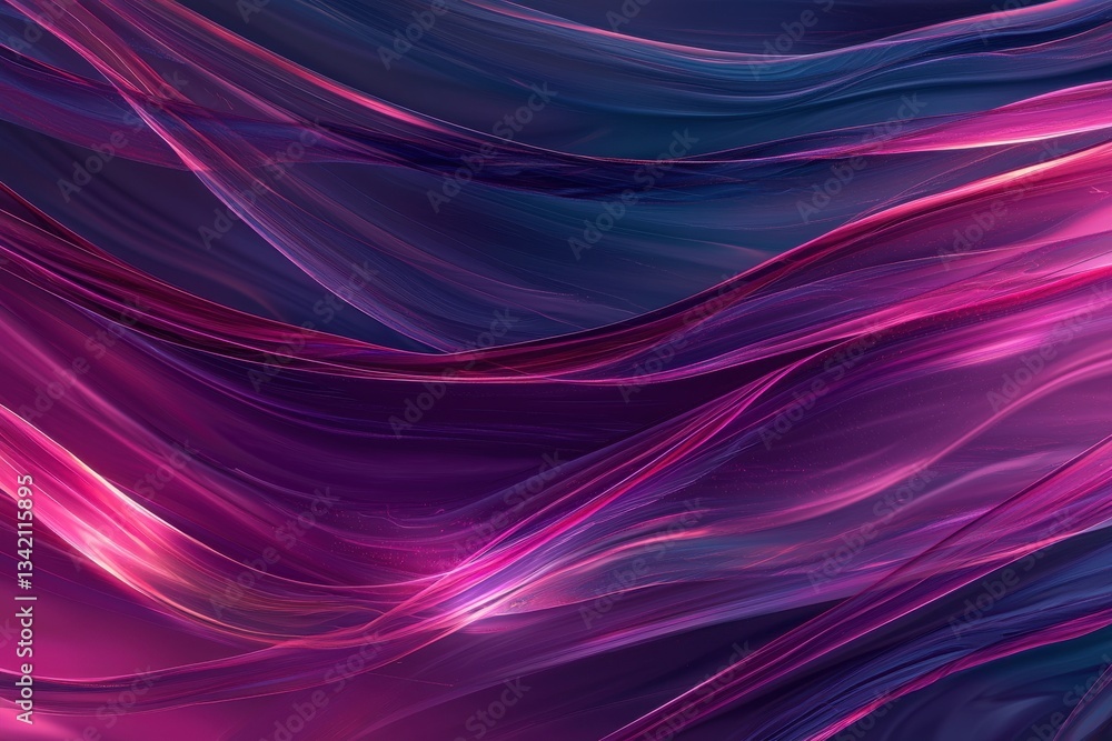 Poster an elegant abstract background featuring flowing waves in shades of pink and purple, creating a dyna