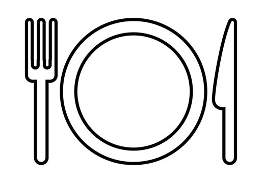 Icono negro de plato con tenedor y cuchillo