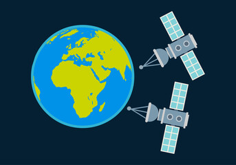 Planeta tierra rodeado de dos satélites  © Gabrieuskal