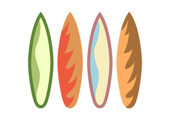 Tablas de surf para playa de color naranja, verde, amarillo y azul