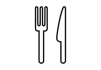 Icono negro de cuchillo y tenedor en fondo blanco