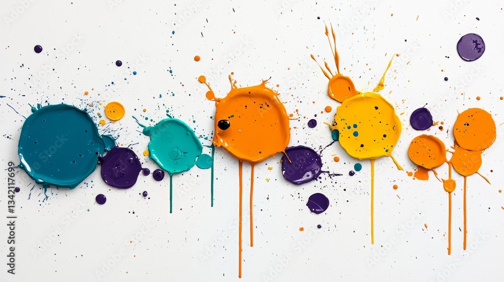 Leinwandbilder painting of a rainbow with splatters of paint on a white background. the painting is abstract and co