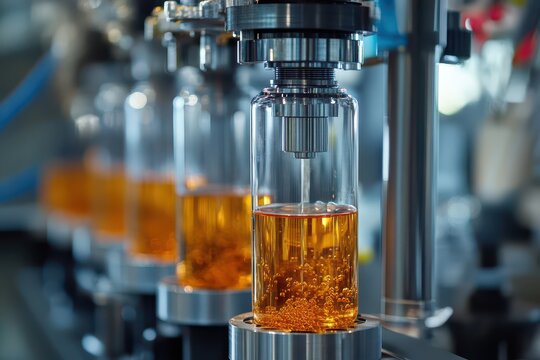 Beverage bottling process in a factory setting - Powered by Adobe