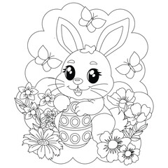 Coloring Easter bunny with Easter eggs. For children's creativity, prints and embroidery. Vector illustration.