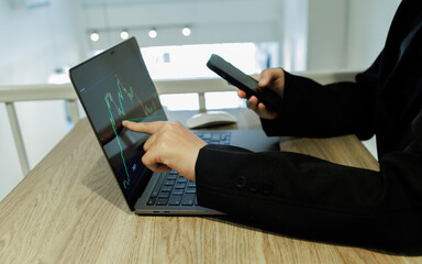 A female investor analyzes past trends, sets goals, diversifies assets, and manages risks to ensure long-term growth and stability.