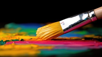 Fototapeta premium Vibrant Brushstroke Close-Up: Exploring Colorful Abstract Art on Canvas
