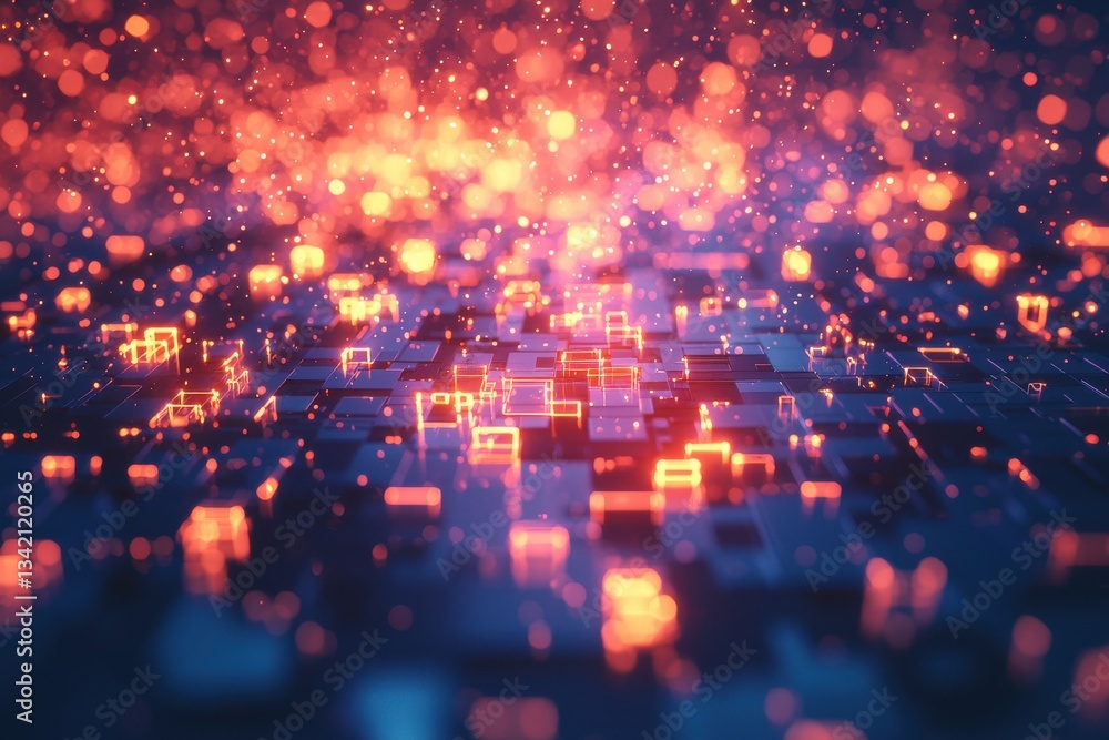Poster futuristic abstract tech background with glowing lights, representing advanced technology and digita