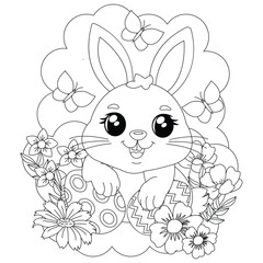 Coloring Easter bunny with Easter eggs. For children's creativity, prints and embroidery. Vector illustration.