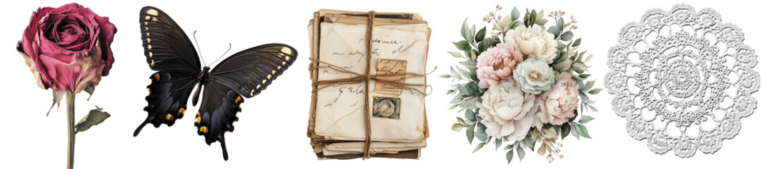  Vintage Scrapbooking Elements Set Isolated on Transparent Background