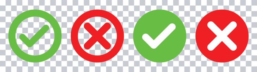 Check Mark and Cross Icon Set | Green Tick and Red Cross Symbols | Approval and Rejection Signs.