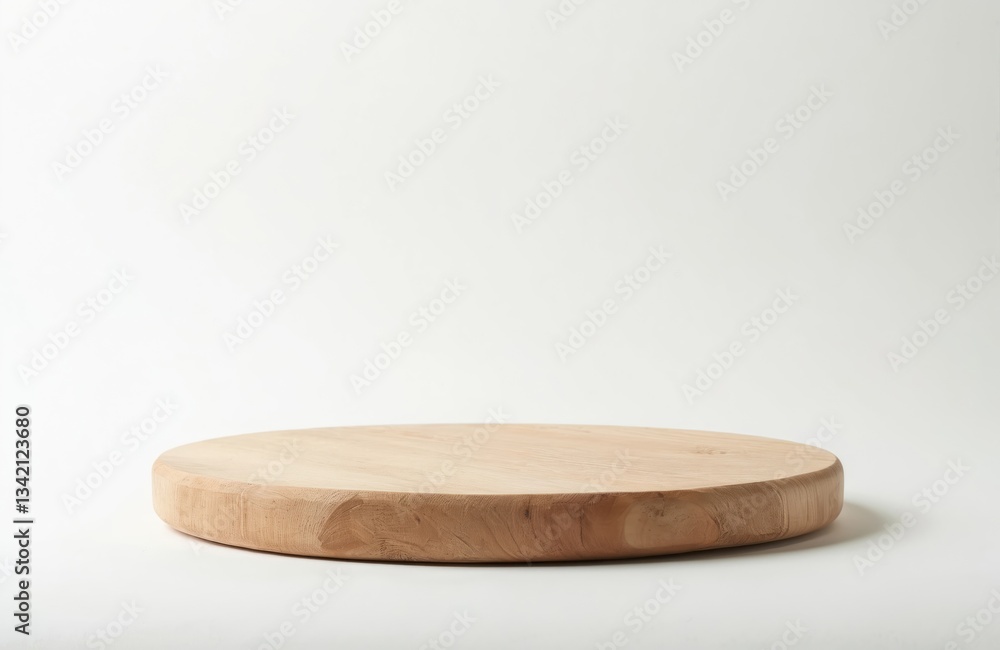 Poster round wooden platform against white background. clean, simple, minimal design display. showcase natu