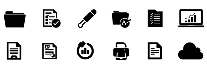 Silhouette Icon Set for Data Analysis, Web Development, Finance, Customer Satisfaction, Document and so on