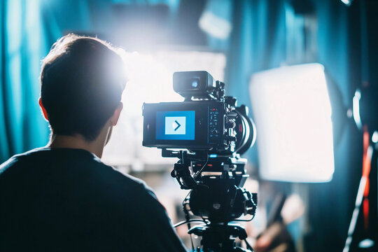 Creative Sound Film Movie Producer in Studio During working process Vibrant Lighting, Generative AI