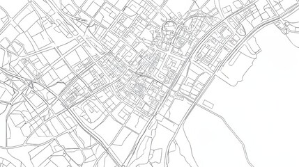Fototapeta premium A simple line drawing of Sapporo's streets. It's a black and white map showing the city's road layout. 