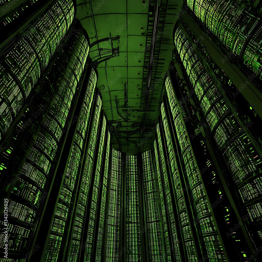 Aufkleber massive rows of server racks illuminated with green light