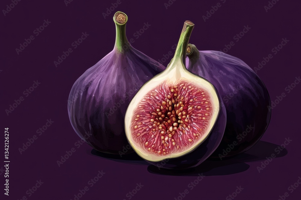 Aufkleber charming fig with a vibrant cross-section shining against a dark backdrop generative ai