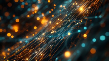 Obraz premium A smart city's interconnectedness is shown with flowing lines and dots, representing the vast network of data technology. 