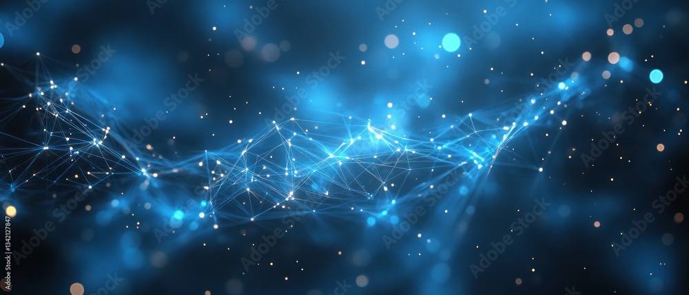 Poster abstract network connection: digital galaxy of nodes and lines