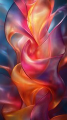 Naklejka premium Abstract Colorful Swirling Fabric, Digital Art, Vibrant Hues, Intricate Design, Modern Artwork, Shimmering Texture, Fluid Forms