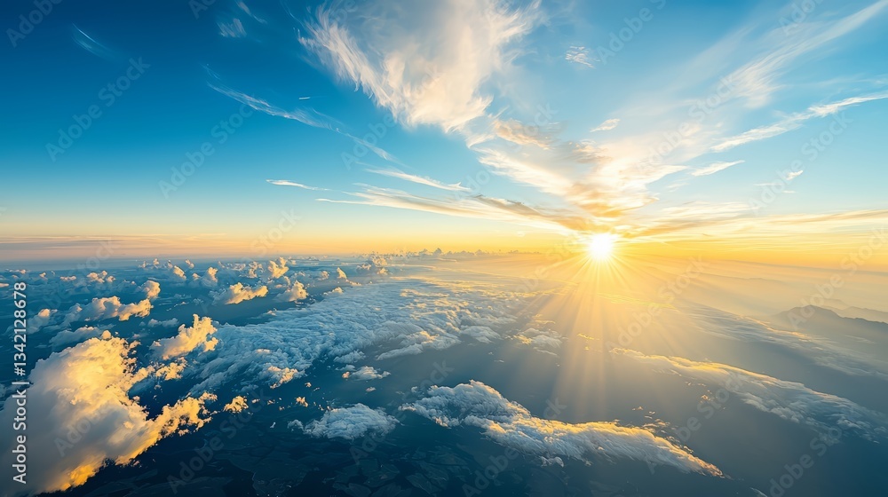 Aufkleber the sky is blue with a few clouds scattered throughout. the sun is shining brightly, casting a warm 