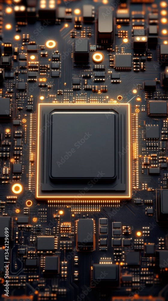 Poster modern cpu showing computing power and technology