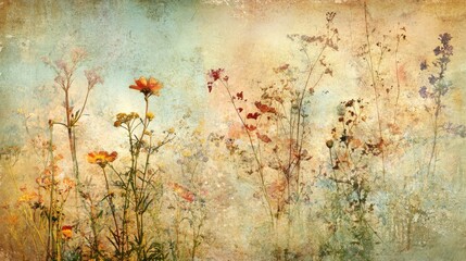 Delicate Wildflowers in Soft Pastel Background with Gentle Textures
