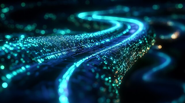 Abstract glowing fiber optic cable network connection technology background internet data transfer