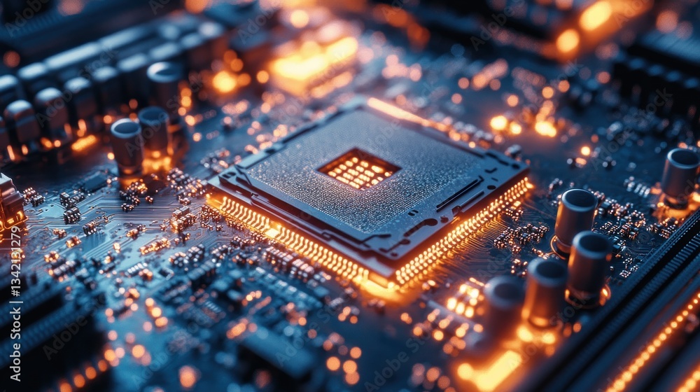 Poster illuminated microchip: a close-up of advanced technology