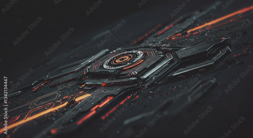 Poster abstract tech device: futuristic tech device with intricate circuitry, glowing lights, and a sleek, 