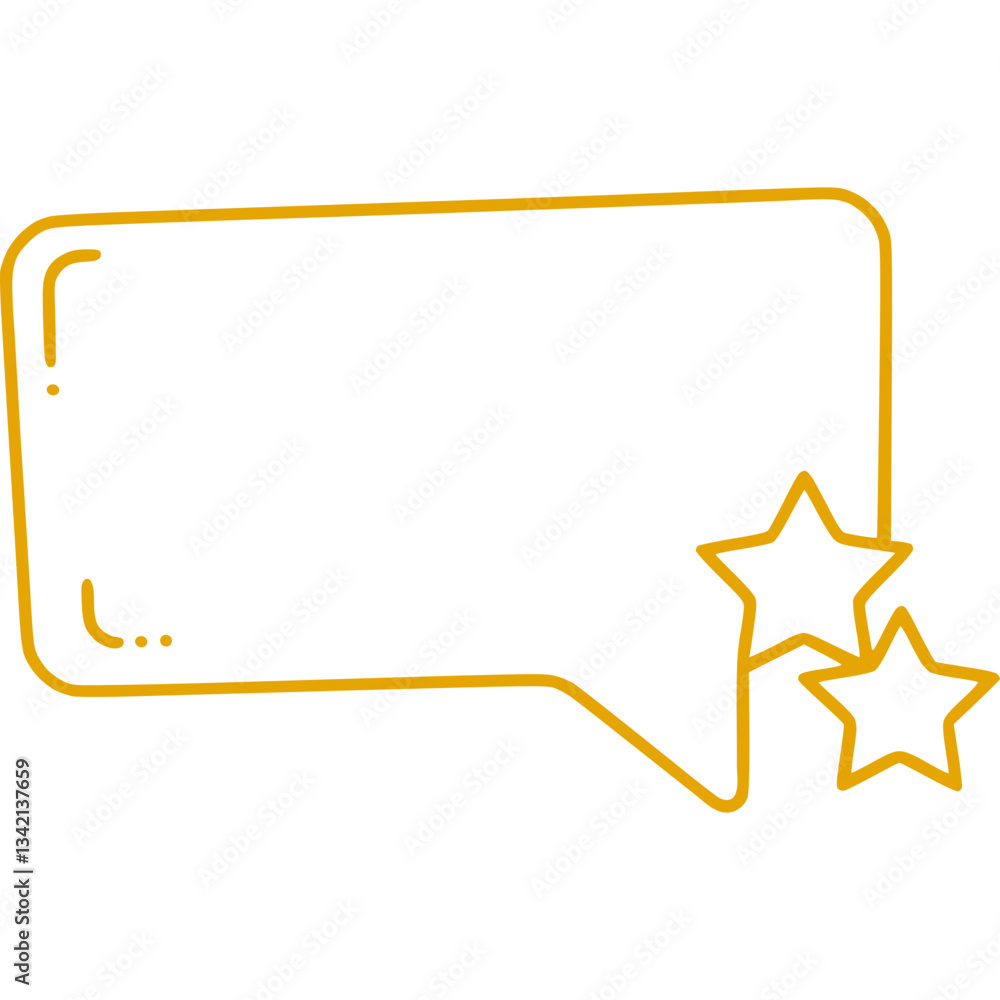 Poster outline drawing of speech bubble with star illustrations in graphic design style for feedback and re