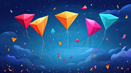 Animation background with colorful kites for Makar Sankranti festival wishes