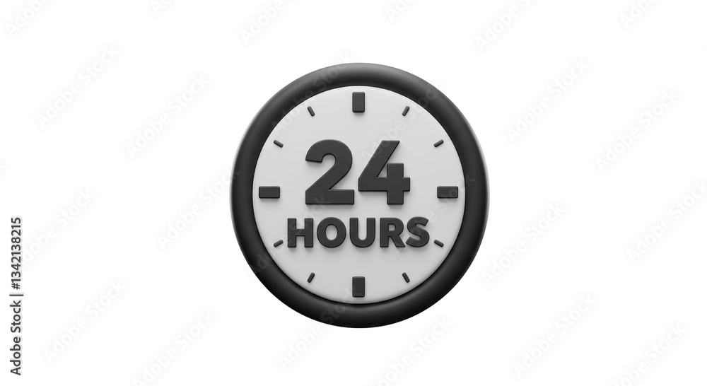 Poster isolated 3d 24 hours clock icon for round-the-clock service