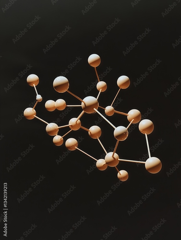 Poster molecular structure network - abstract of a complex interconnected molecular structure, in muted pea