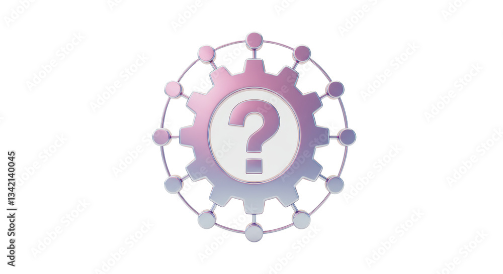 Poster isolated question mark inside cogwheel with network