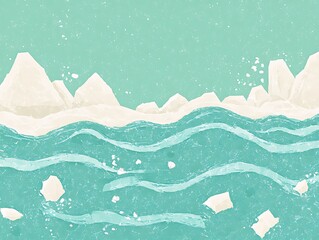 An illustration depicting a polar landscape with water and ice