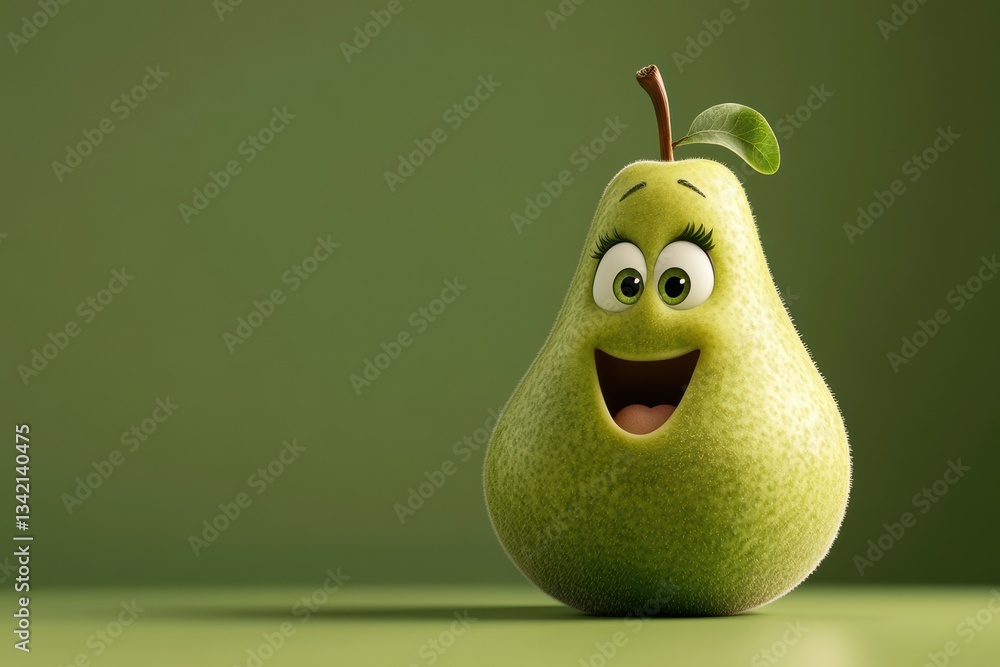 Poster goofy pear character brings joy with a silly grin against a vibrant backdrop generative ai