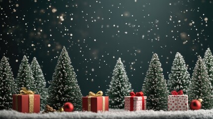 A Row of Christmas Trees and Presents