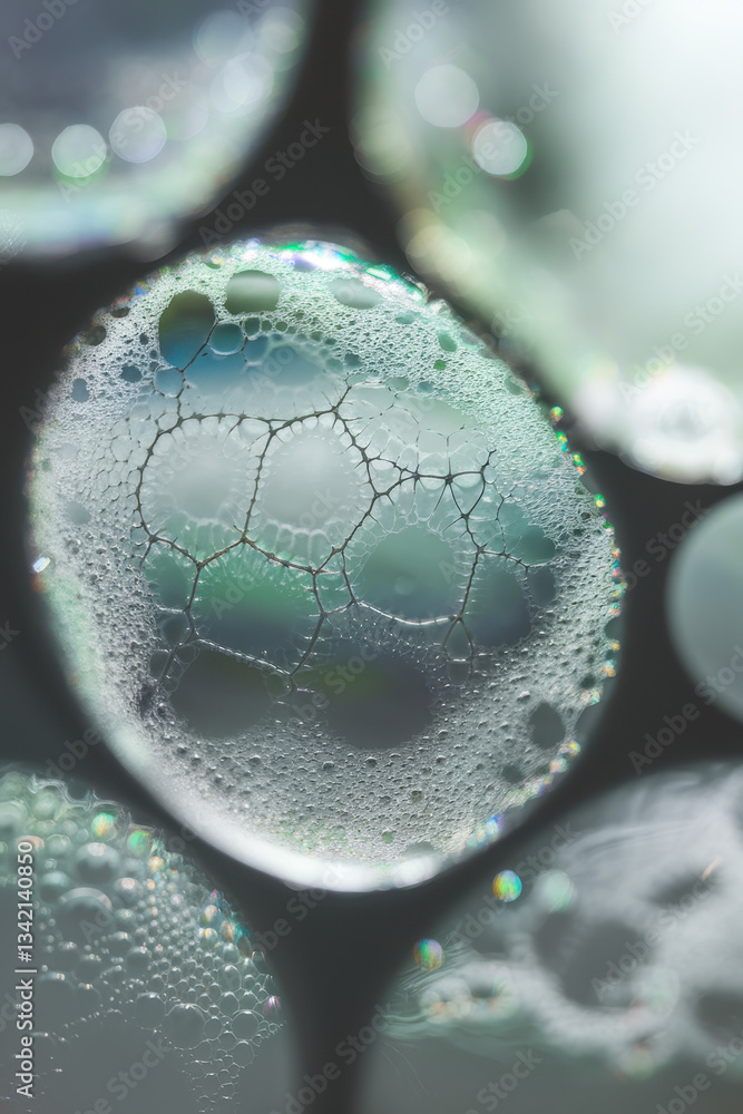 Aufkleber intricate bubbles with colorful reflections captured in macro photography