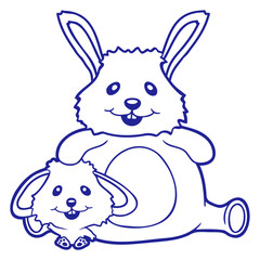 2 Rabbits Child Dad Mom Cute Two Big Small Fat Fun Design Lover Art Vector Illustration Card T-Shirt Poster Sticker Graphic Print Decorative Drawing Isolated Logo Decoration Symbol Creative Cool Style