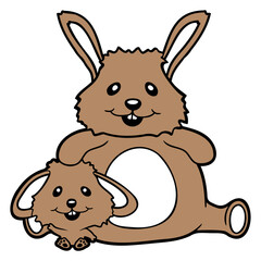 2 Rabbits Child Dad Mom Cute Two Big Small Fat Fun Design Lover Art Vector Illustration Card T-Shirt Poster Sticker Graphic Print Decorative Drawing Isolated Logo Decoration Symbol Creative Cool Style