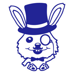 Sir Rabbit Monocle Glasses Beard Top Hat Mr. Rich Design Lover Art Vector Illustration Card T-Shirt Poster Sticker Graphic Print Decorative Drawing Isolated Logo Decoration Symbol Creative Cool Style
