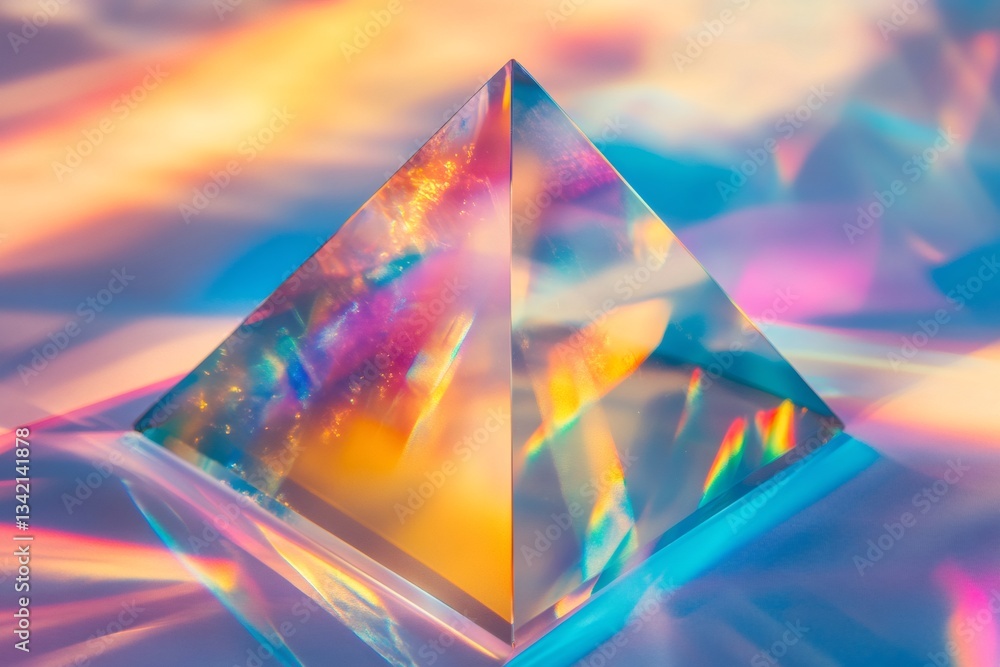Aufkleber Transparent pyramid refracting iridescent light creating colorful spectrum