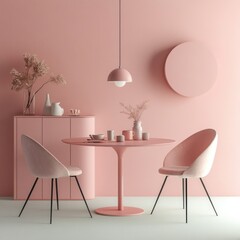 Minimalist Pink Dining Room Scene, Interior Design, Modern Decor, Empty Space