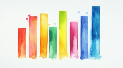 Fototapeta premium Vibrant Watercolor Bar Chart Illustration - A vibrant watercolor painting depicting a bar chart, symbolizing growth, data, progress, statistics, and visualization