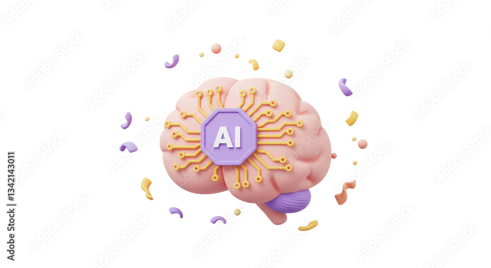 Poster isolated 3d brain with ai circuit board for artificial intelligence