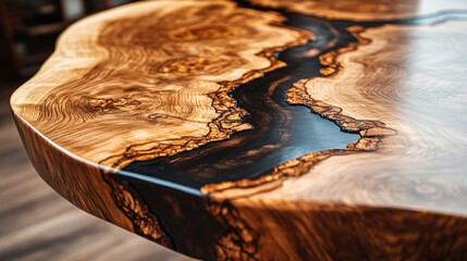 Live Edge Wood Tabletop with Black Epoxy Resin River